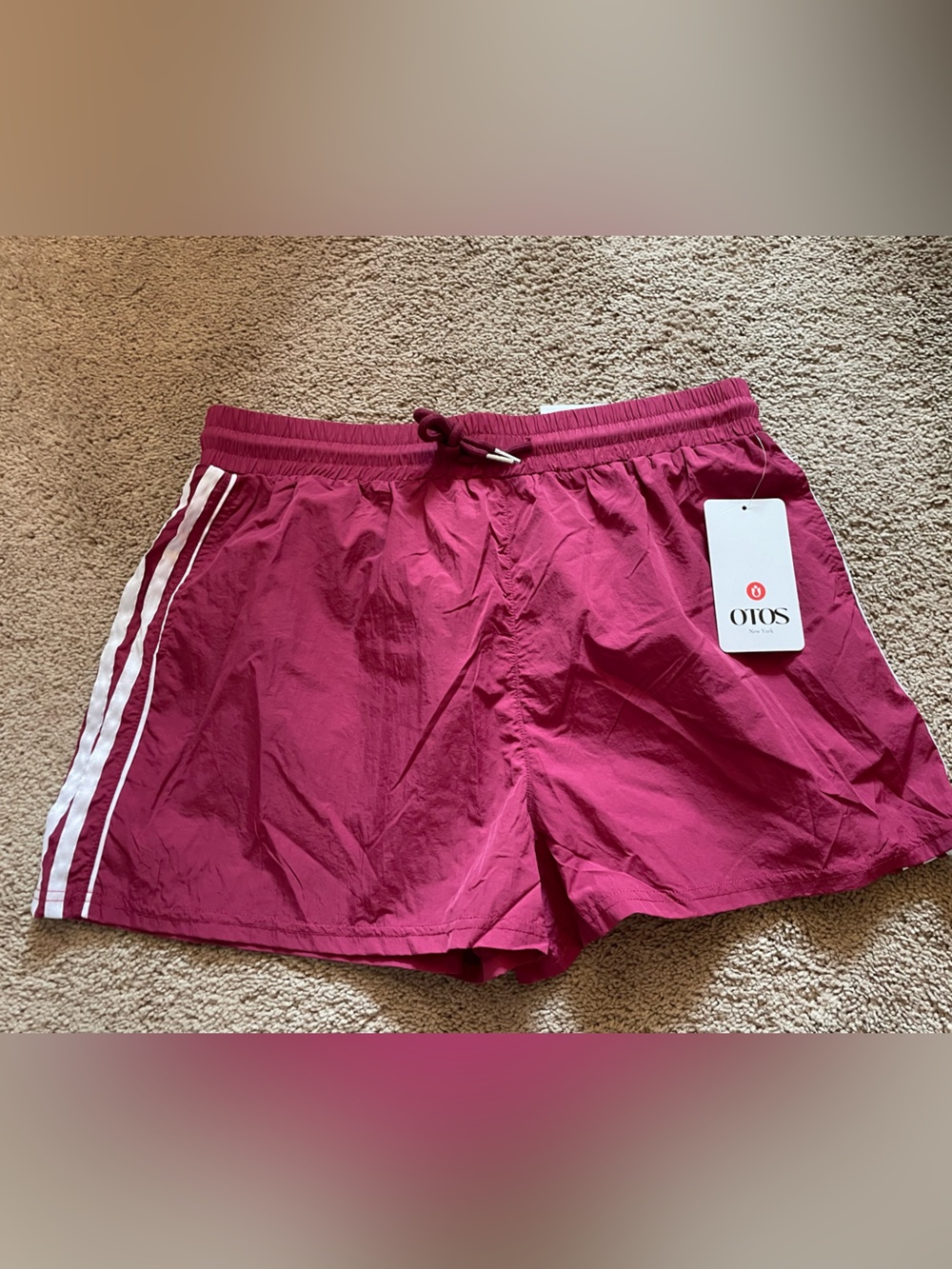 Women's Deep Pink Nylon Shorts with White Stripes